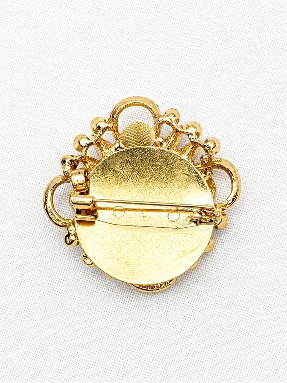 💎Gold Tone Pink Rhinestone Pearl Flower Brooch Pin Vintage Style Statement 3D